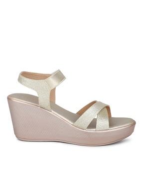 women open-toe cross-strap slingback wedges