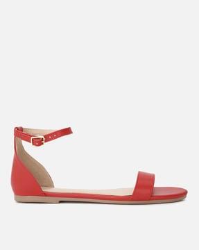 women open-toe flat sandals with ankle-strap