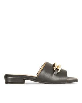 women open-toe flat sandals with metal accent