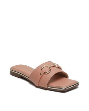 women open-toe flat sandals with metal accent