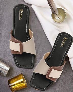 women open-toe flat sandals with stich detail