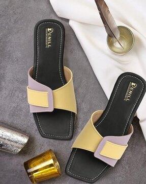 women open-toe flat sandals with stich detail