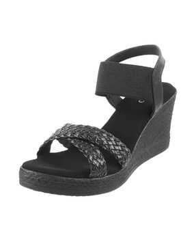 women open-toe quilted wedges