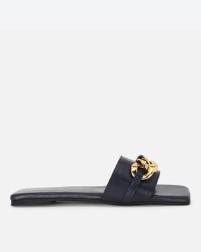 women open-toe sandals with metal accent