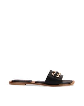 women open-toe sandals with metal accent
