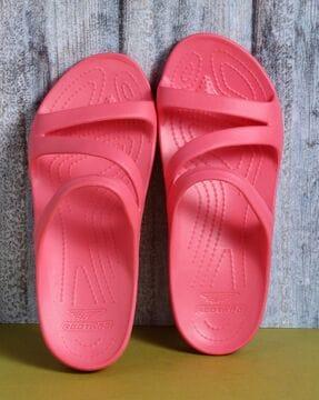 women open-toe slides with textured footbed