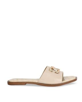 women open-toe slip-on flat sandals with metal accent