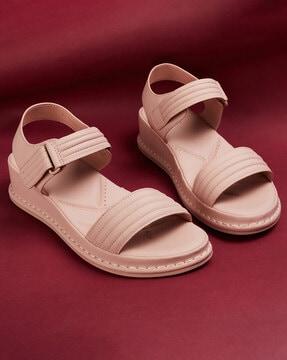 women open-toe slip-on flat sandals with velcro fastening