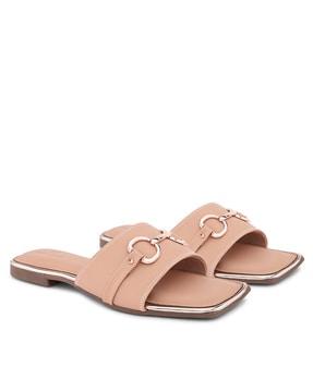 women open-toe slip-on flat sandals