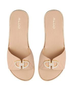 women open-toe slip-on flat sandals