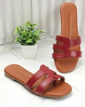 women open-toe slip-on flat sandals