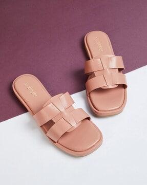 women open-toe slip-on flat sandals