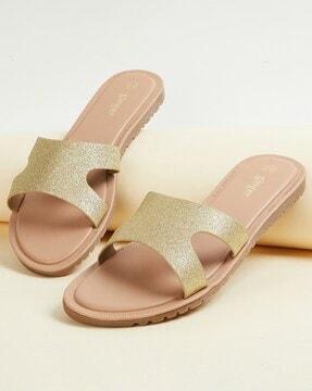 women open-toe slip-on flat sandals