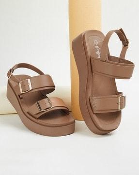 women open-toe slip-on sandals with buckle-accent