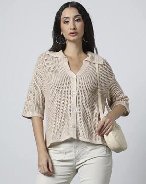 women open-weave regular fit shirt
