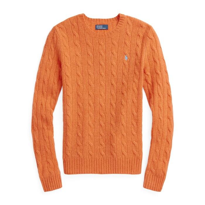 women orange cable-knit wool-cashmere sweater