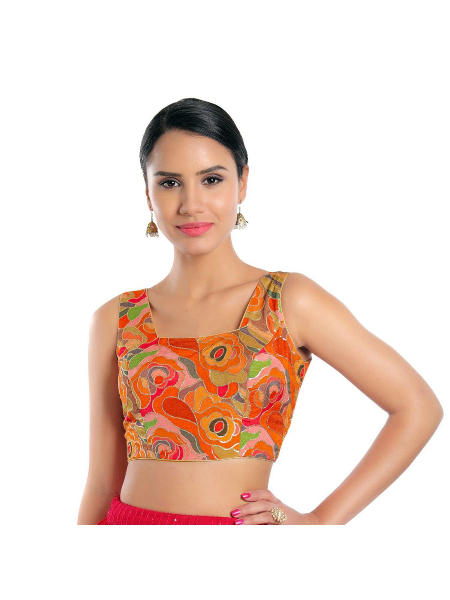 women orange chiffon readymade saree blouse