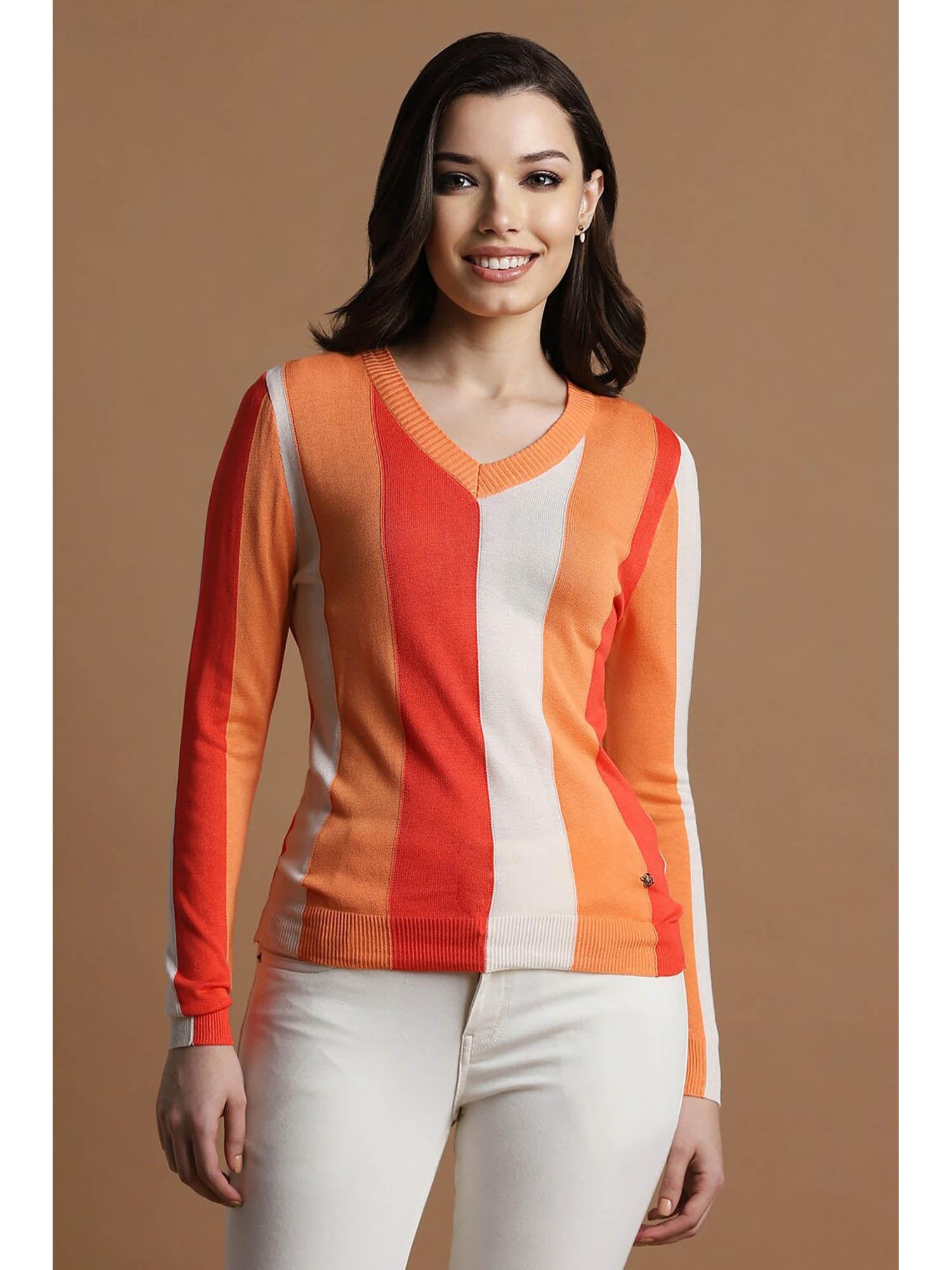 women orange colorblock casual top