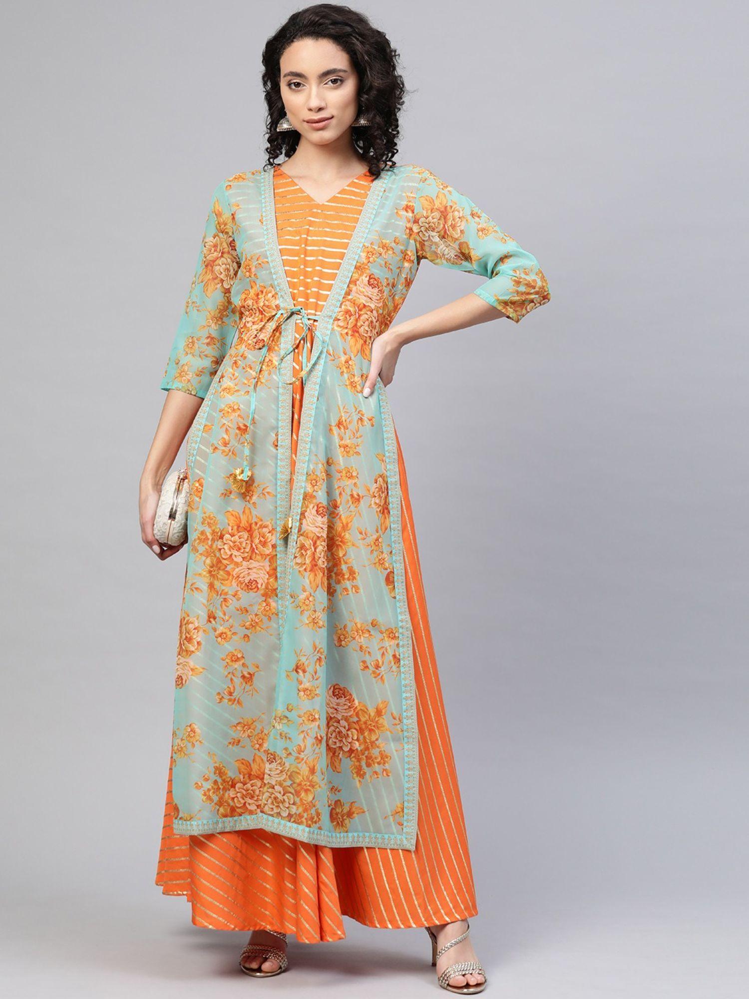 women orange gold ethnic kurta dress