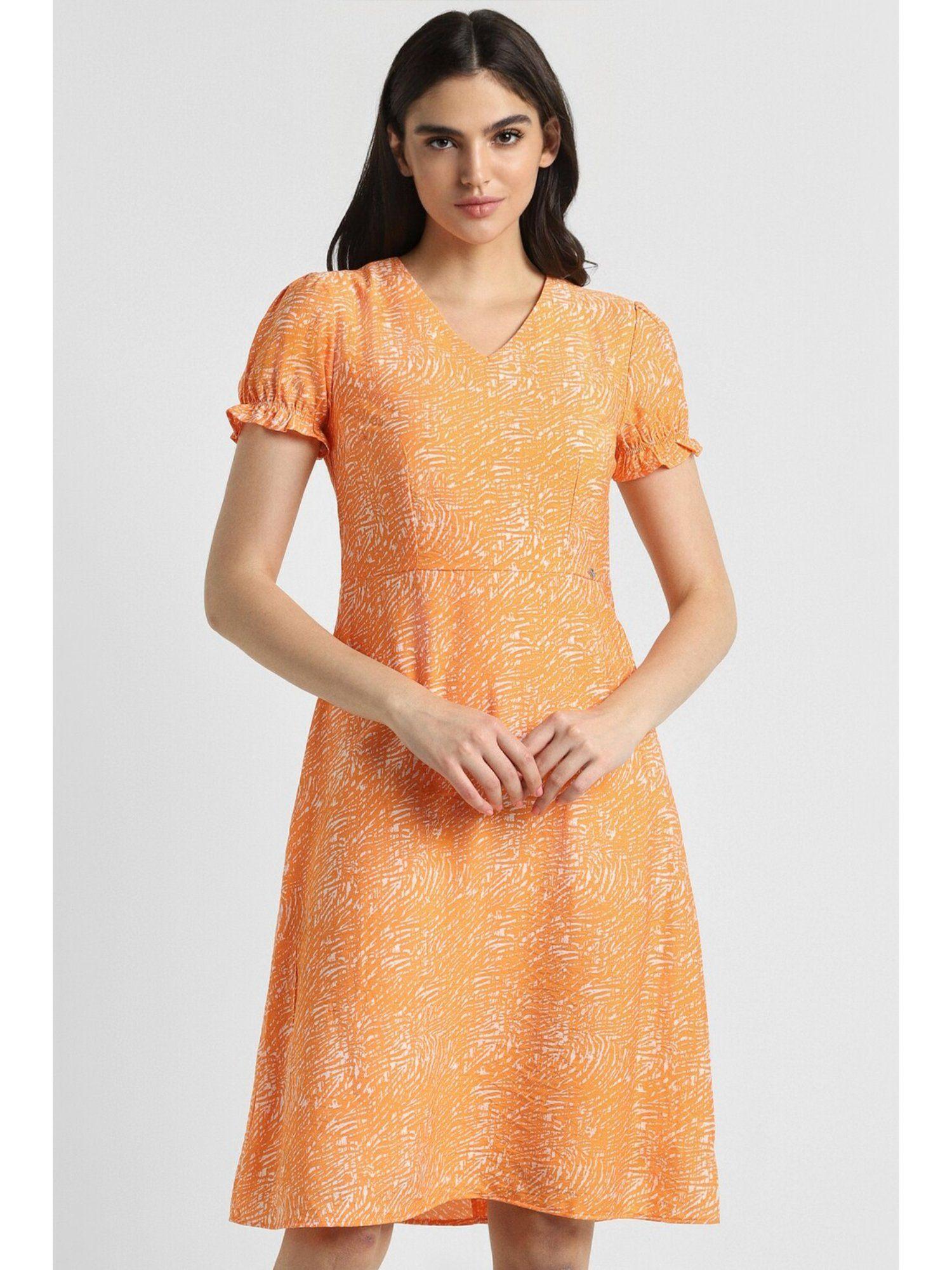 women orange print casual dress