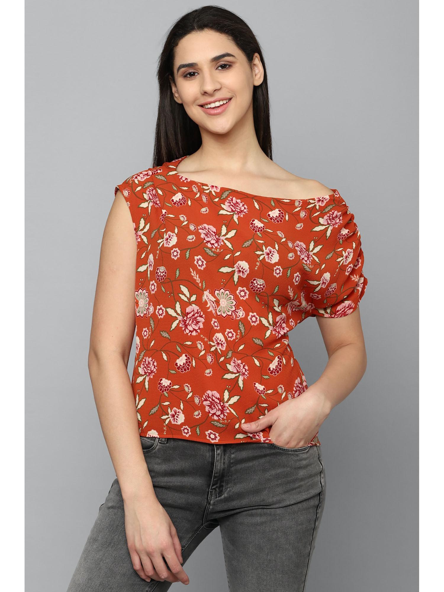 women orange print casual top