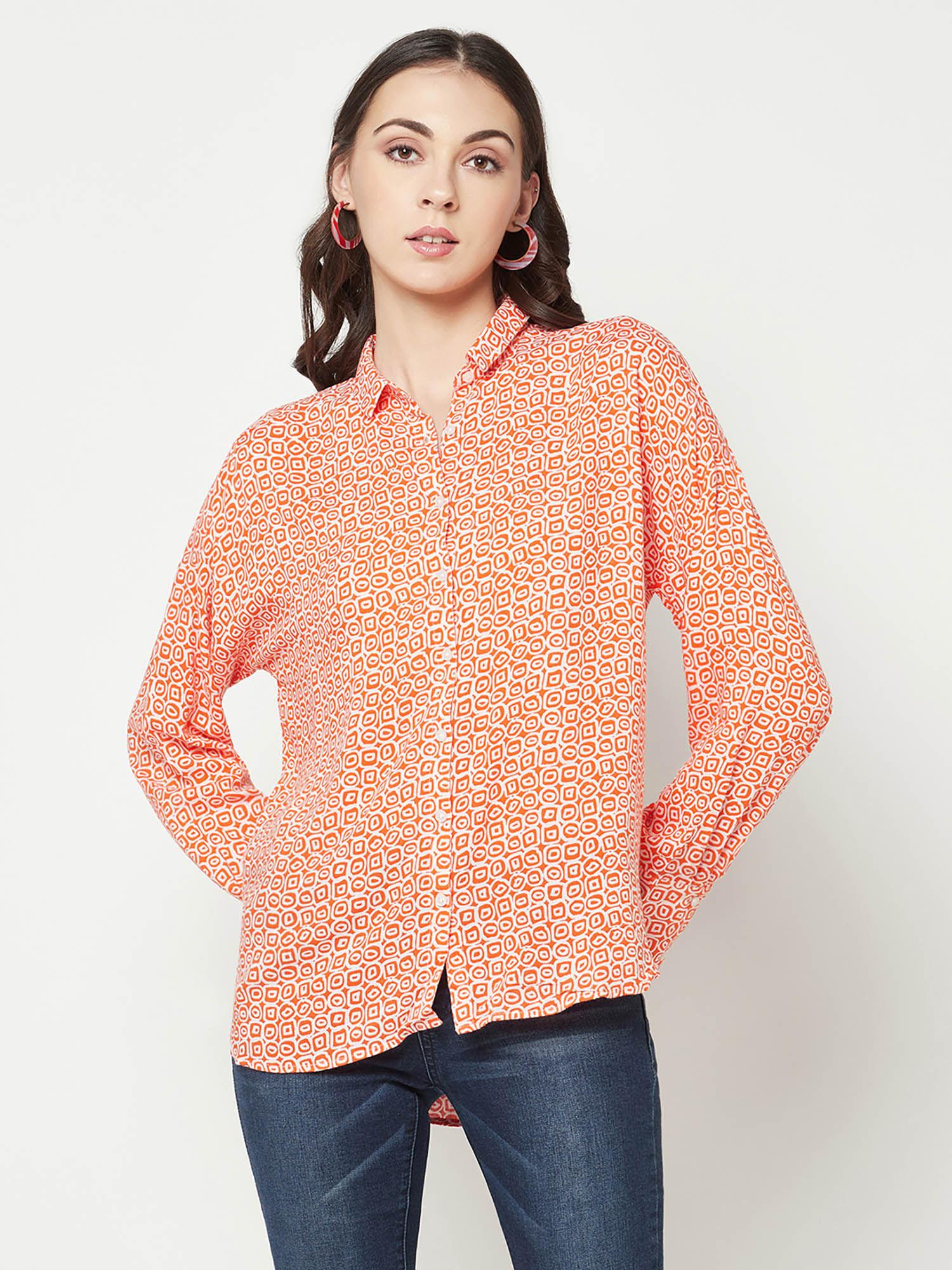 women orange printed shirt
