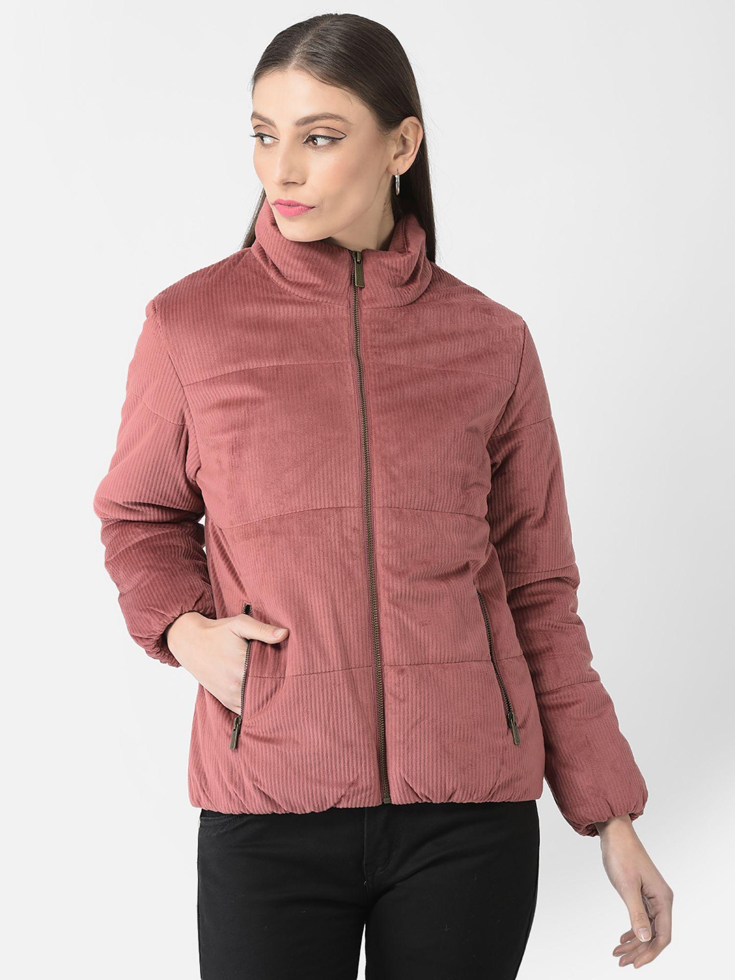 women orange short padded jacket