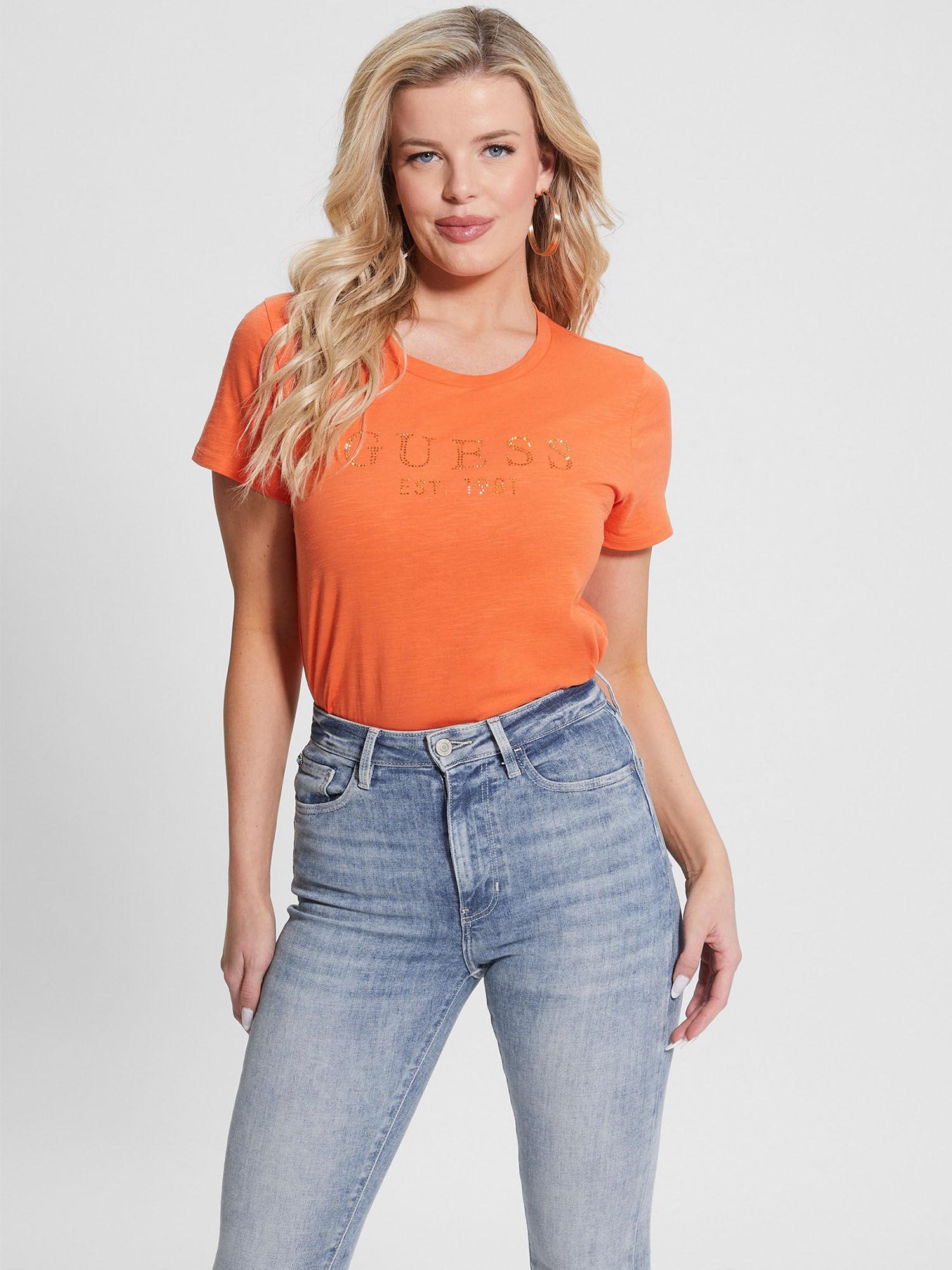 women orange short sleeves t-shirt