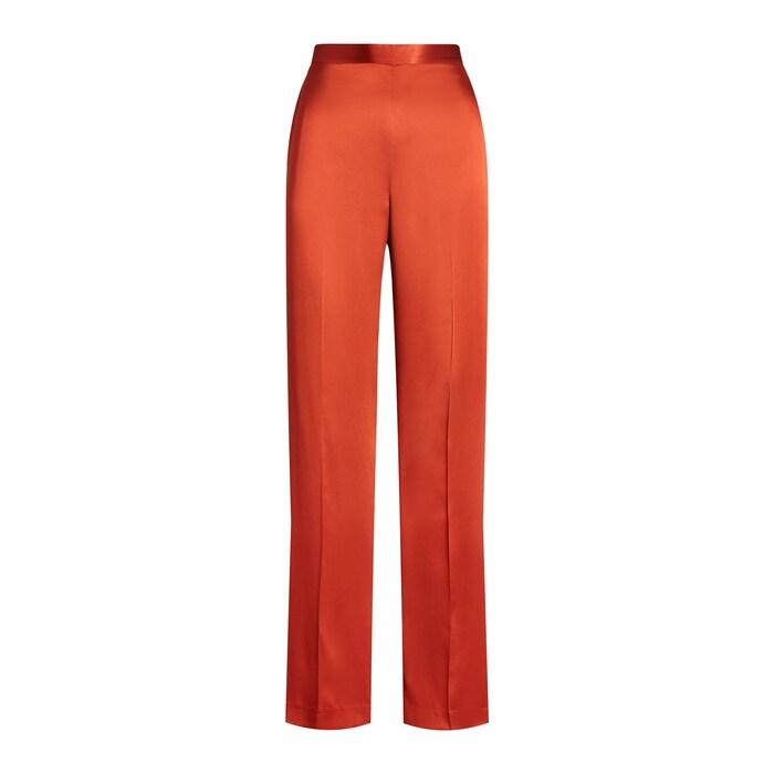 women orange silk charmeuse straight pant