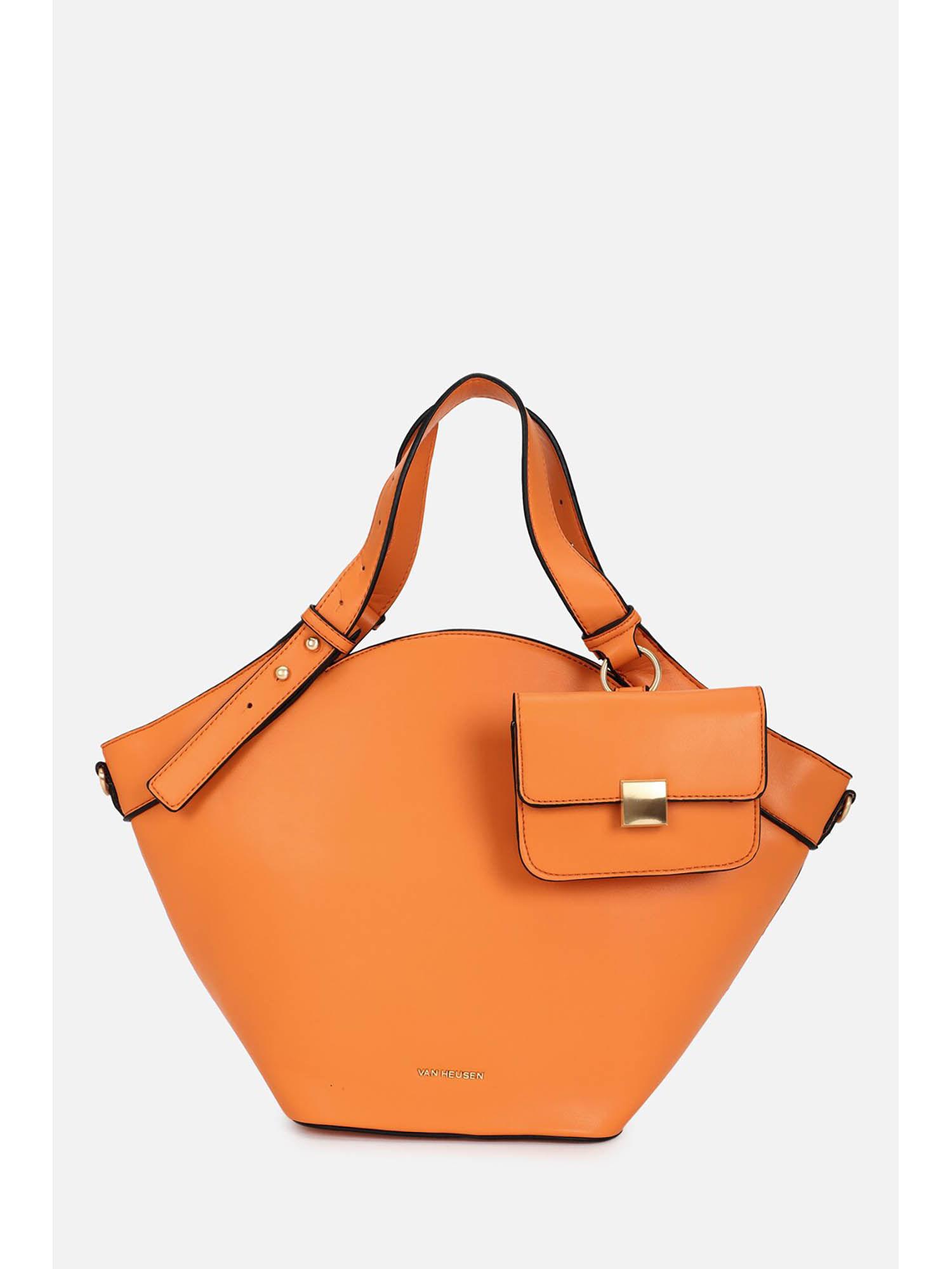 women orange solid casual hand bag