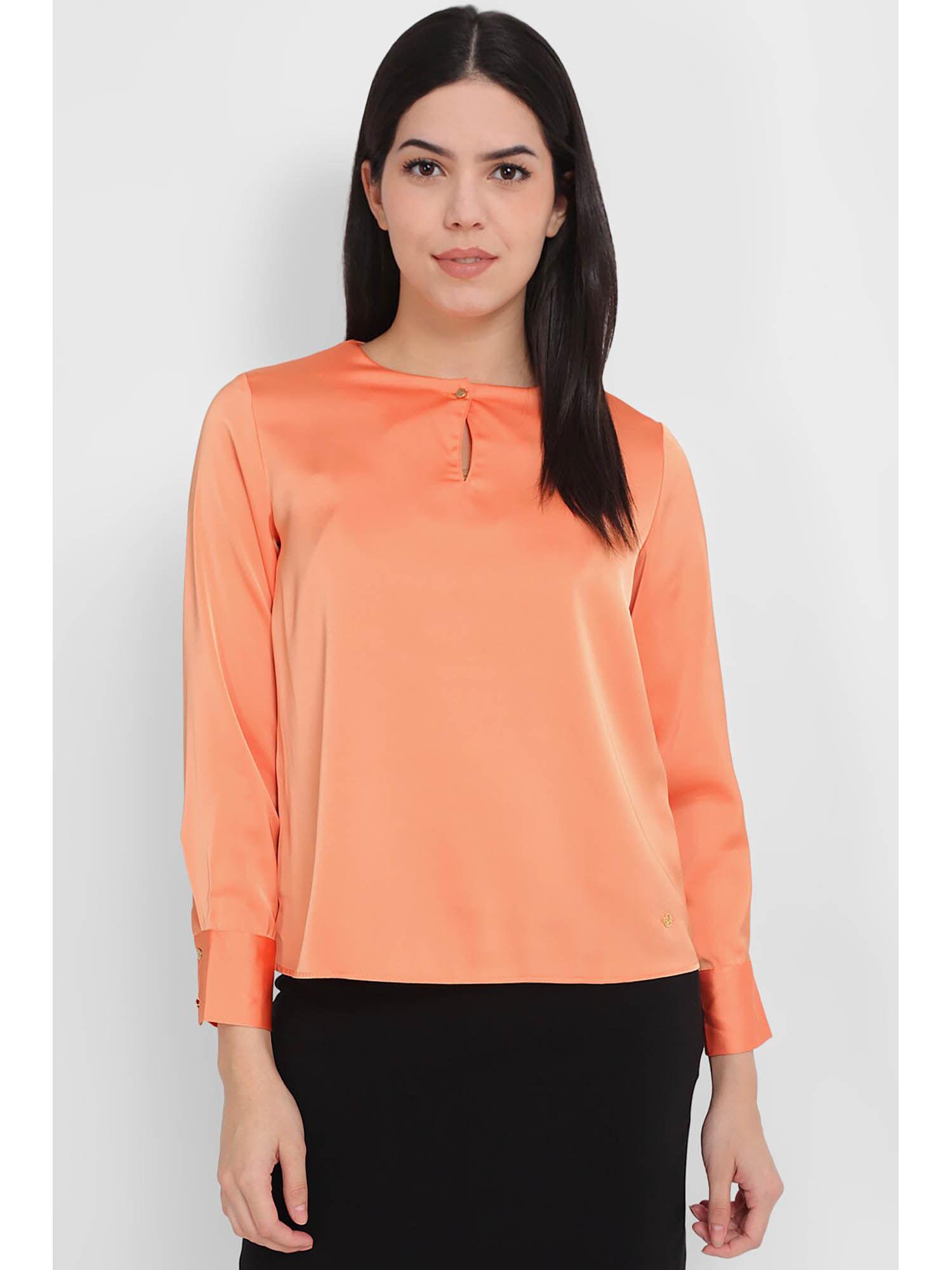 women orange solid casual top