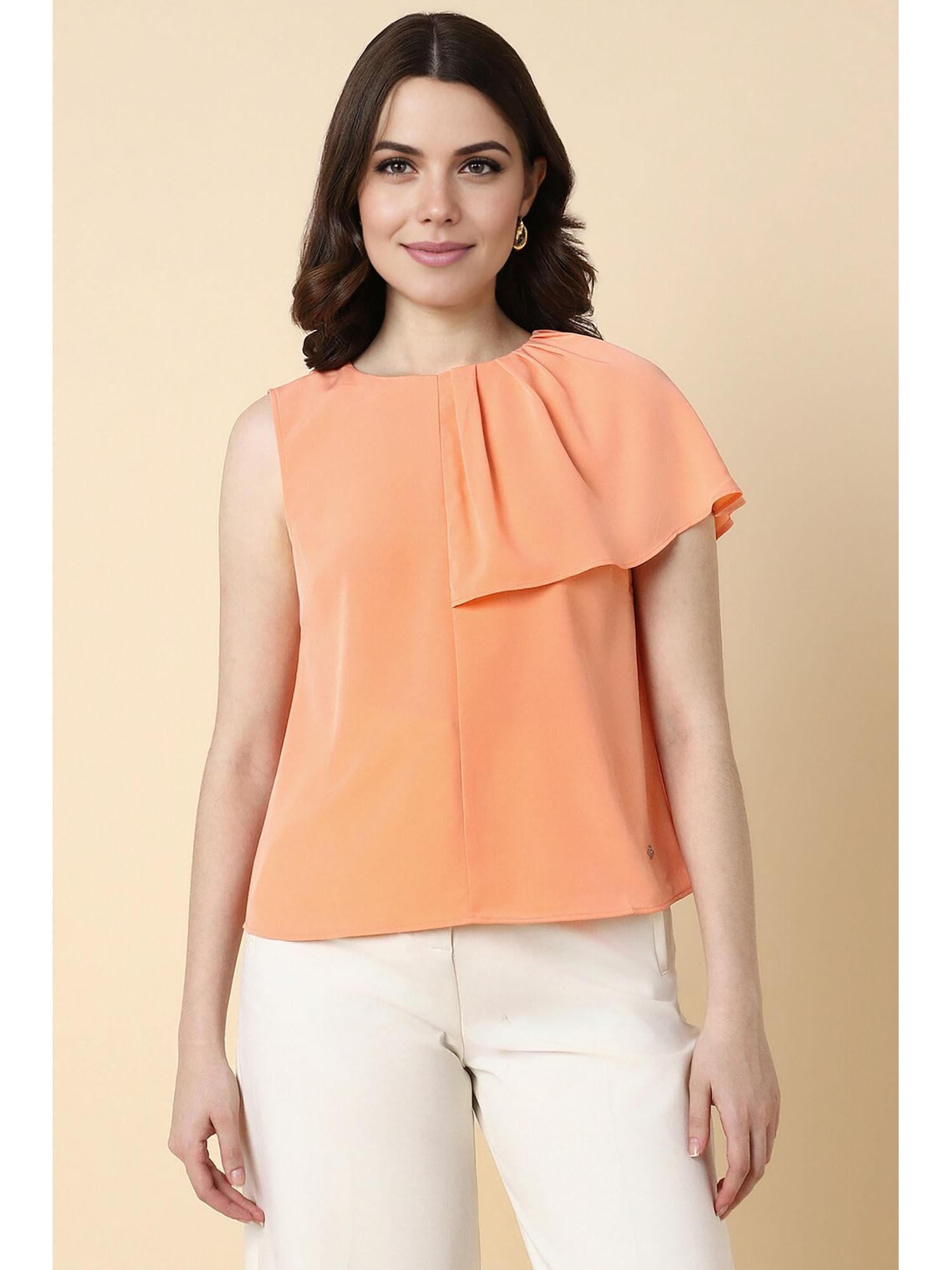 women orange solid casual top