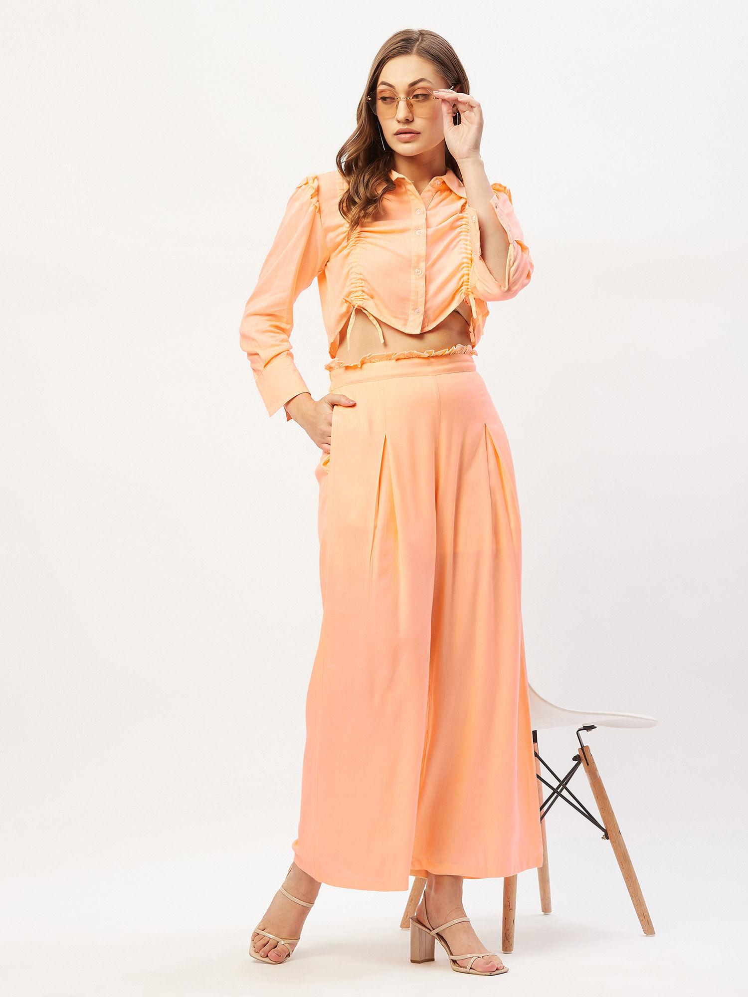 women orange solid co-ord set (set of 2)