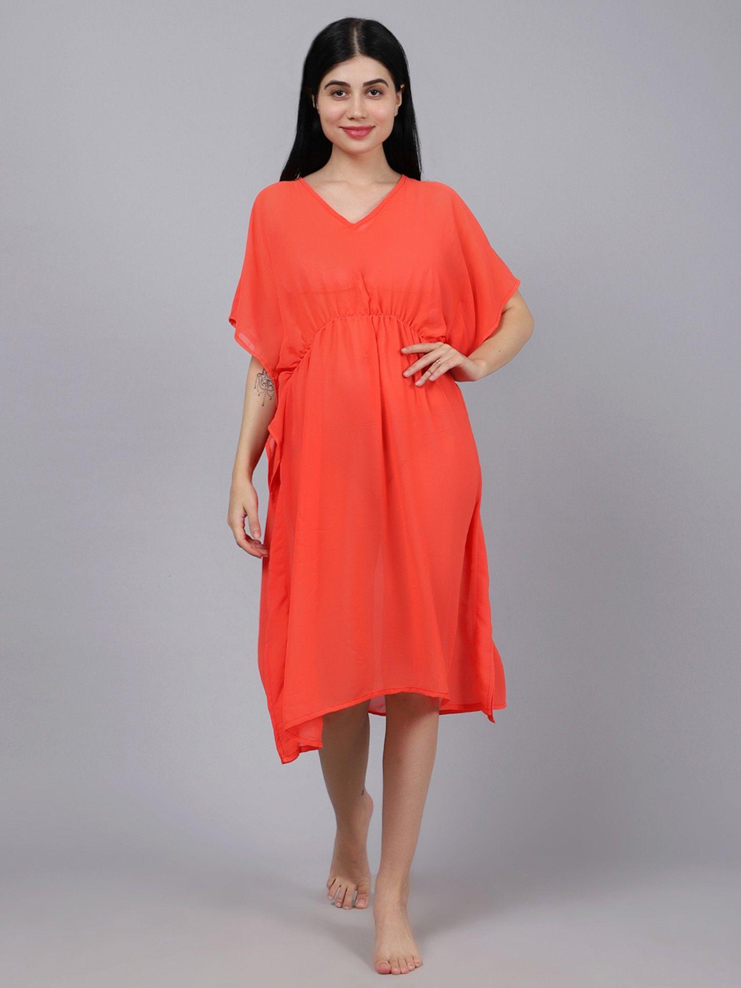 women orange solid cover-up dress (free size)