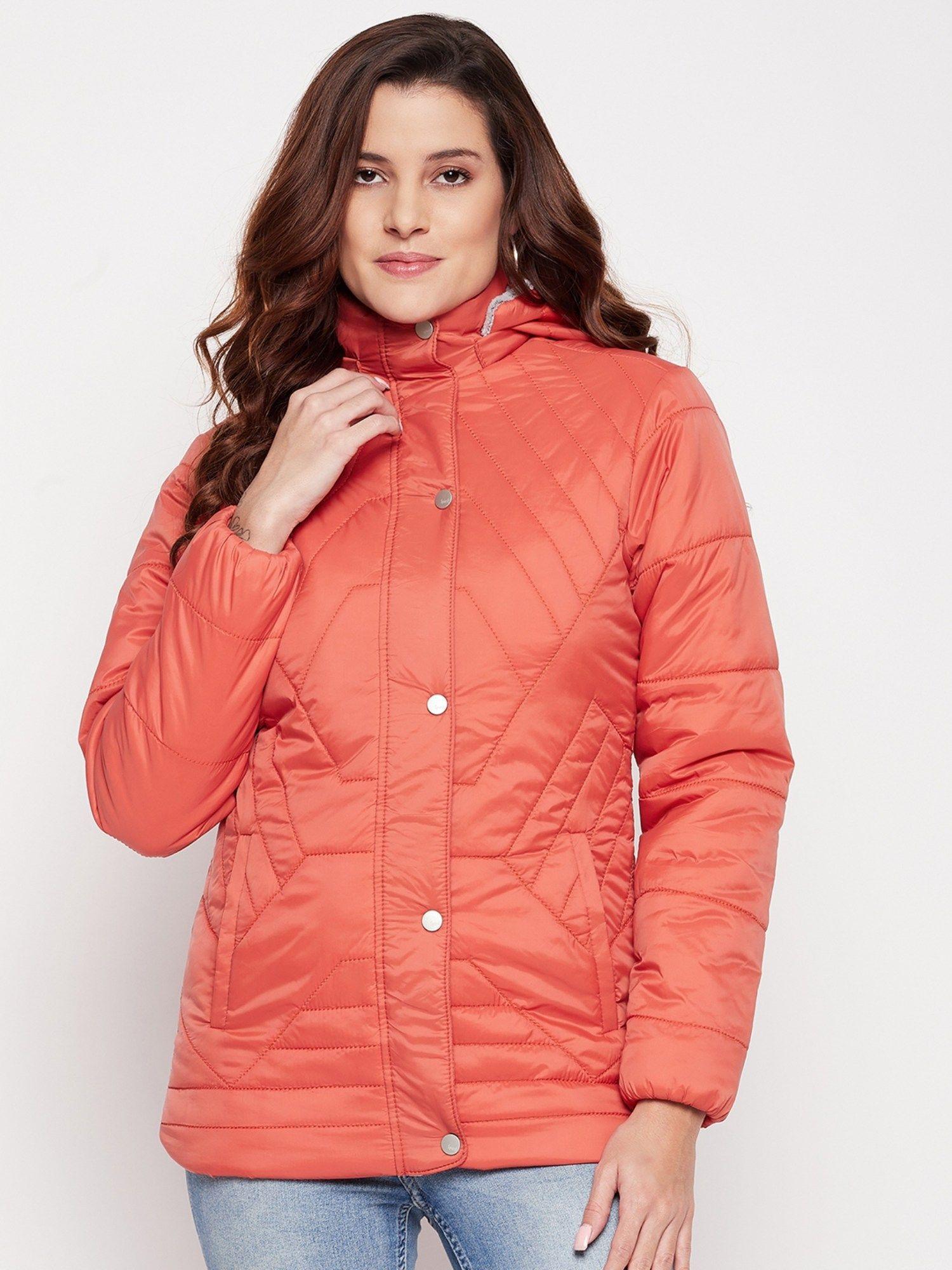 women orange solid full sleeve jacket