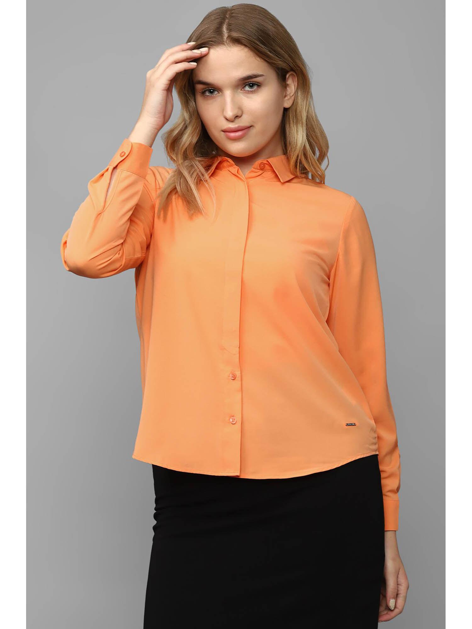 women orange solid long sleeves shirt