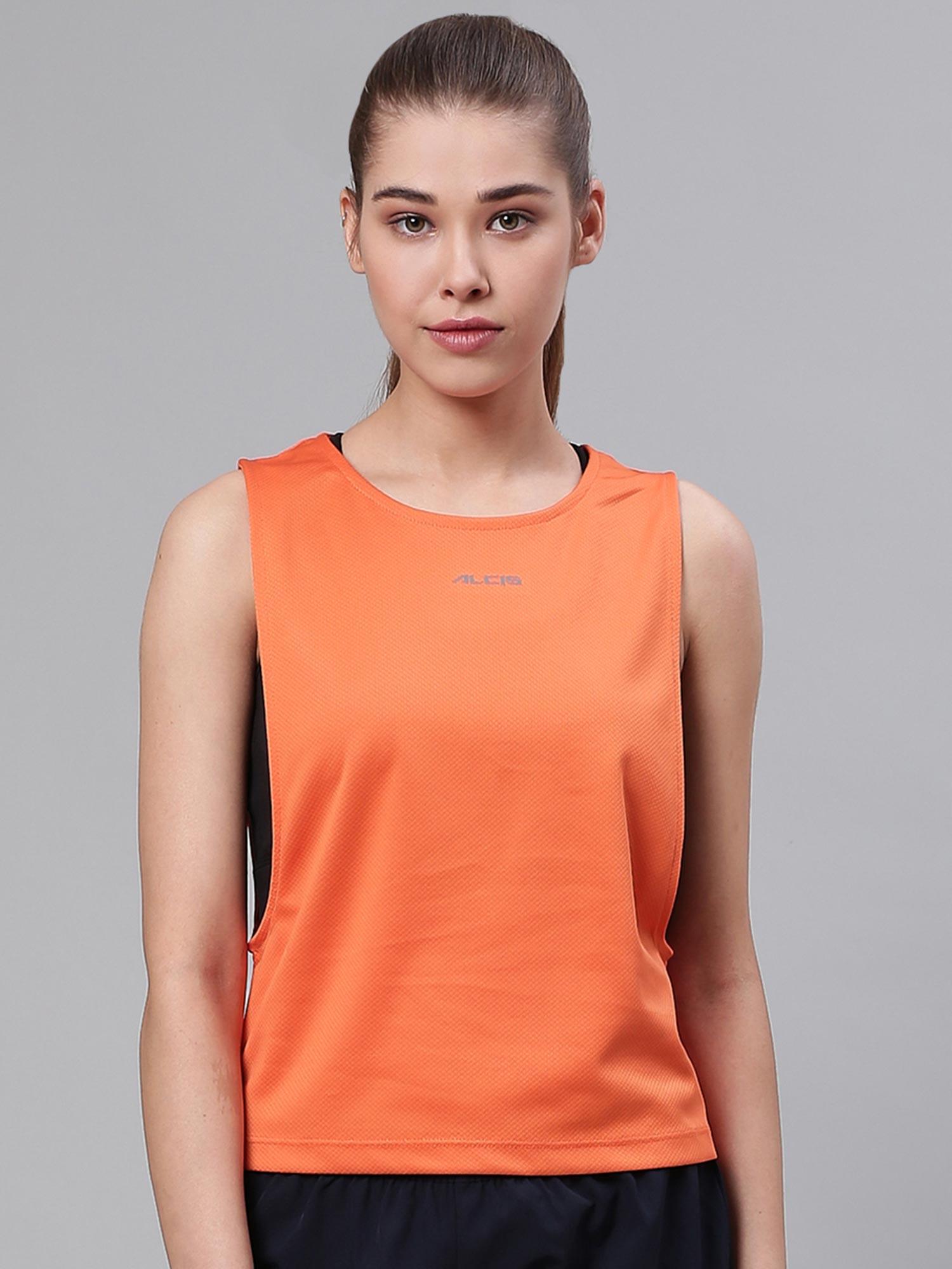 women orange solid wide arm holed t-shirt