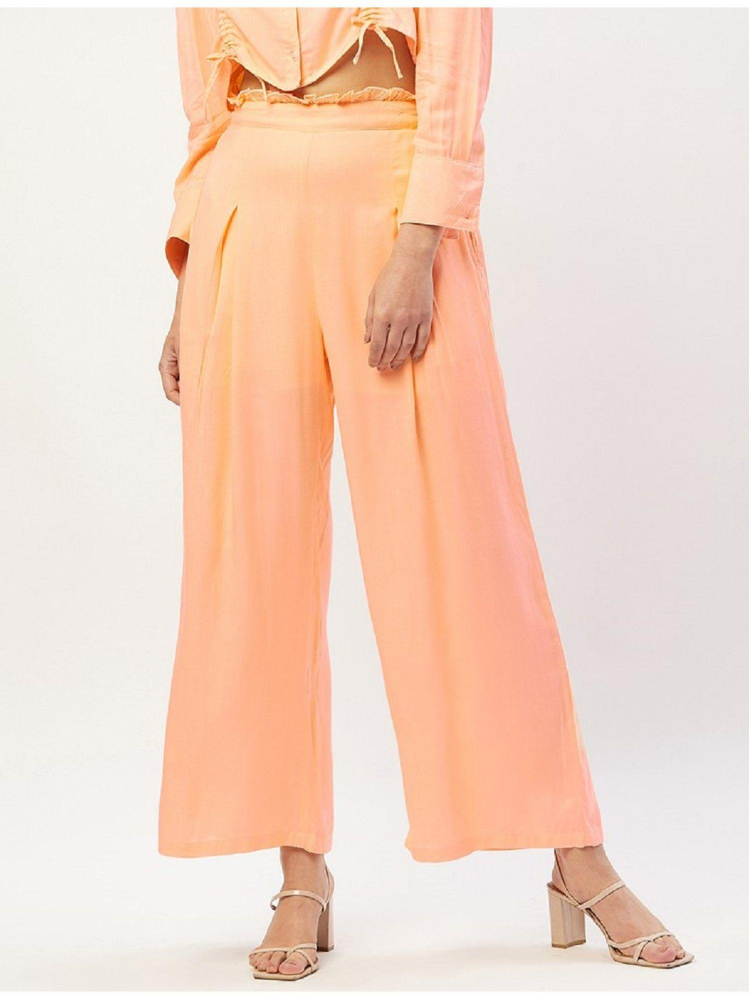 women orange straight fit palazzos