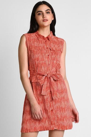 women orange stripe casual dress