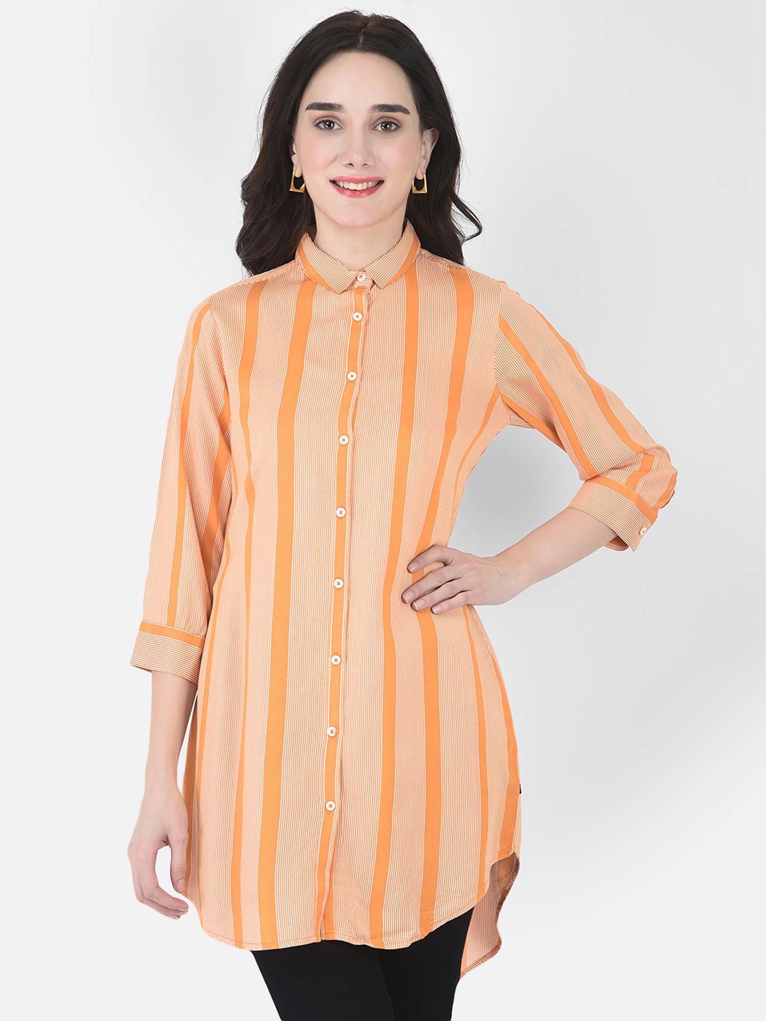 women orange striped longline shirt