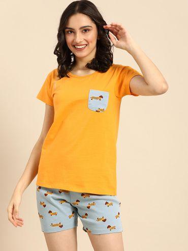 women orange t-shirt & shorts (set of 2)