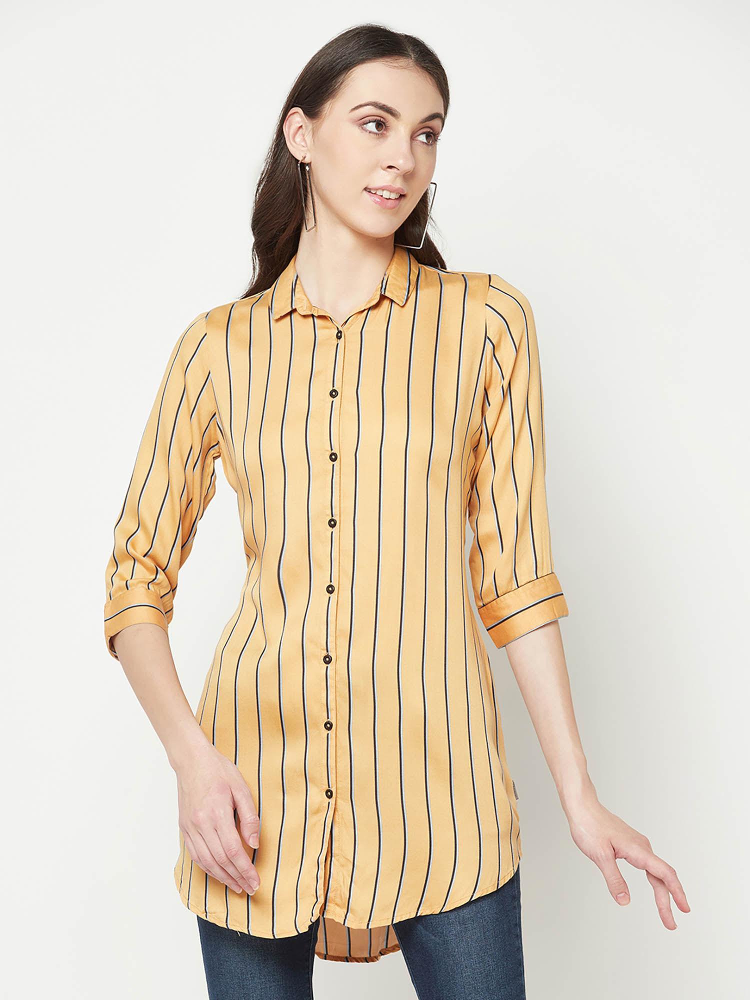 women orange vertical striped shirt