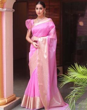 women organza saree with contrast border