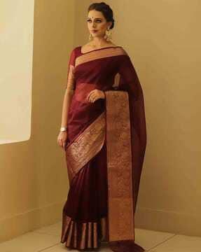 women organza saree with contrast border