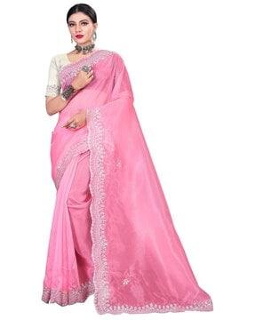 women organza saree with embellished border