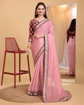 women organza saree with embellished border