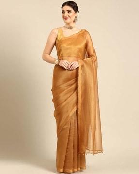 women organza saree with embellished pallu