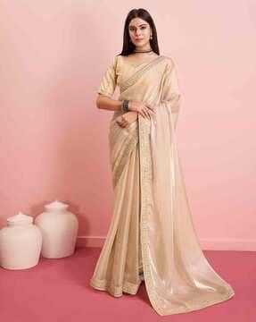women organza saree with embroidered border