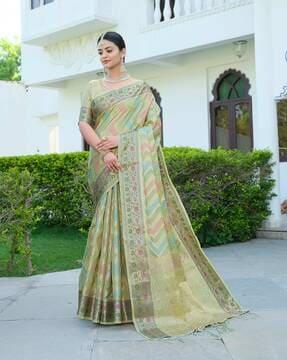 women organza saree with floral woven border