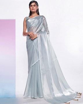 women organza saree with tassels